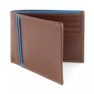 Billetera de Cuero Miel Linea Azul