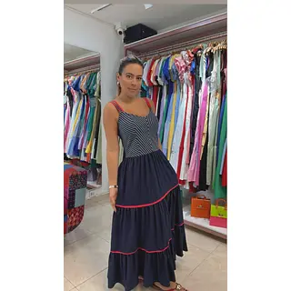 Vestido Largo Azul Marino – Estilo Casual Elegante