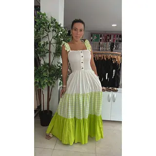 Vestido Largo Verde Lima - Tirantes Volados