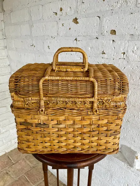 Canasta Vintage De Picnic En Ratán Estilo Francés