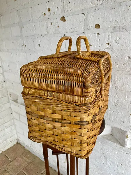 Canasta Vintage De Picnic En Ratán Estilo Francés