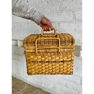Canasta Vintage De Picnic En Ratán Estilo Francés