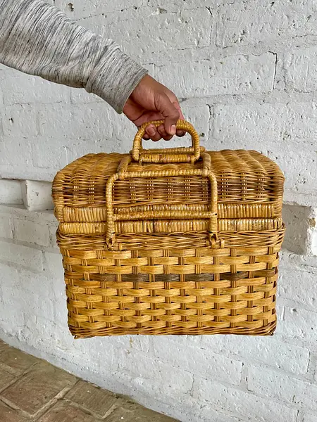 Canasta Vintage De Picnic En Ratán Estilo Francés