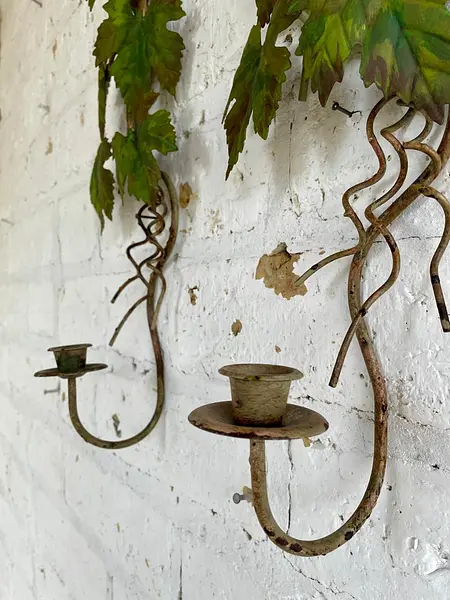 Pareja Candelabros De Pared Hojas De Parra - Italia 1970