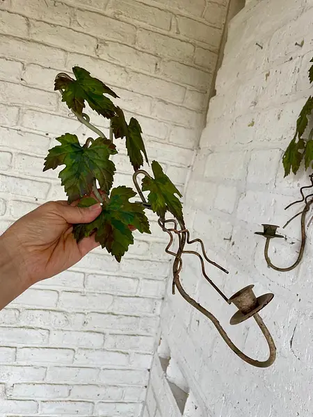 Pareja Candelabros De Pared Hojas De Parra - Italia 1970