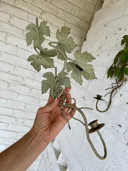 Pareja Candelabros De Pared Hojas De Parra - Italia 1970