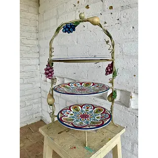 Soporte 3 Niveles Con Uvas Y Peras