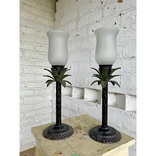 Candelabros X 2 Palmeras Con Brisero - India 1970