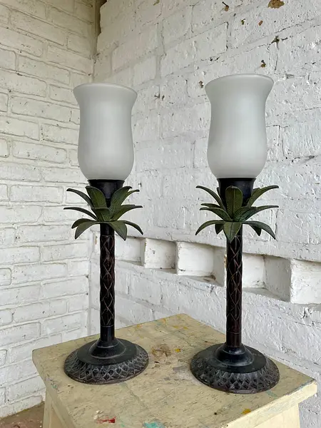 Candelabros X 2 Palmeras Con Brisero - India 1970
