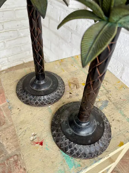 Candelabros X 2 Palmeras Con Brisero - India 1970