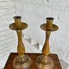 Pareja Candelabros Pintura Desgastada - India 1980