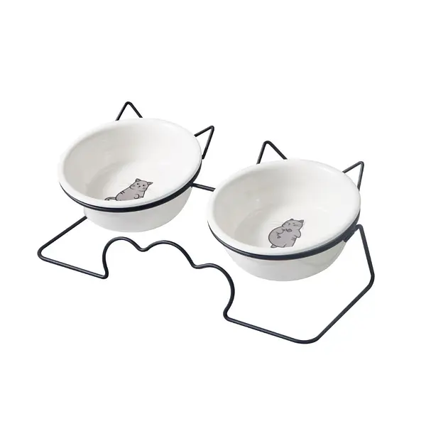 Comedero doble base gatito