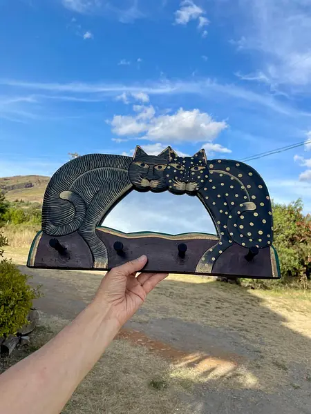 Espejo Y Percha Tallada En Madera - Indonesia 1990