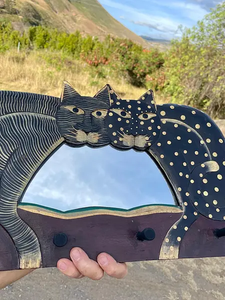 Espejo Y Percha Tallada En Madera - Indonesia 1990