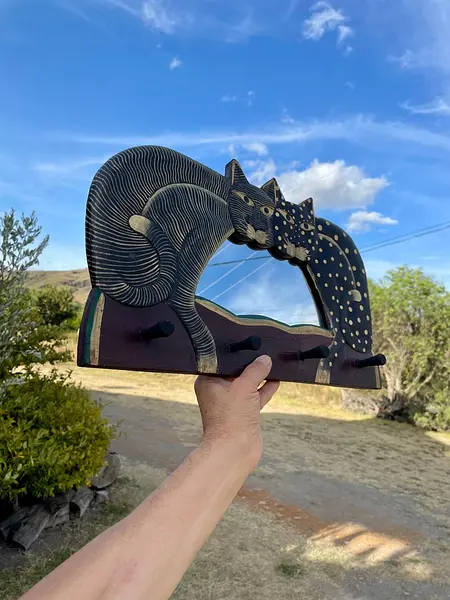 Espejo Y Percha Tallada En Madera - Indonesia 1990