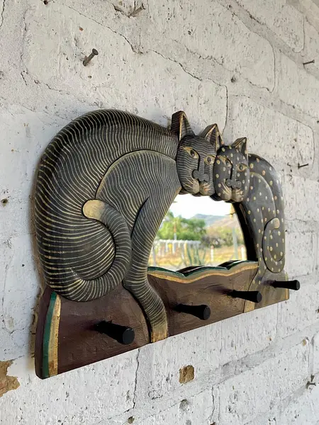 Espejo Y Percha Tallada En Madera - Indonesia 1990