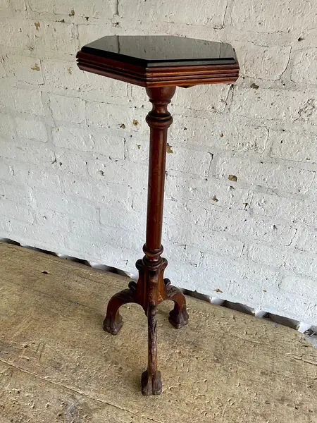 Mesa Columna Madera Tallada Y Granito - Colombia 1960