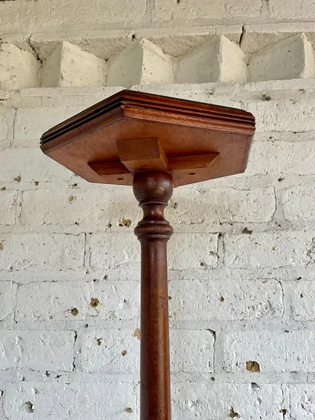 Mesa Columna Madera Tallada Y Granito - Colombia 1960