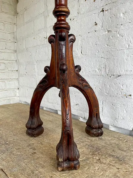 Mesa Columna Madera Tallada Y Granito - Colombia 1960