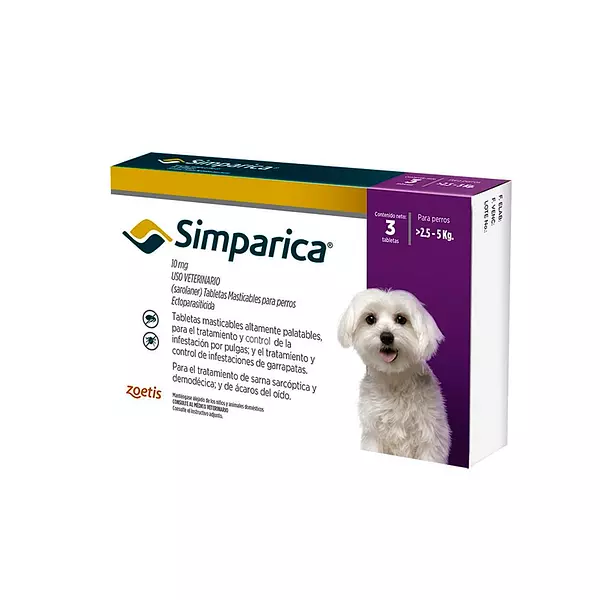 Medicamento Simparica de Tabletas para Perros Entre 2.5 y 5 Kg