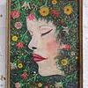 Oleo Original Sobre Madera Cabeza Flores