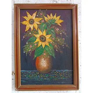 Oleo Original Girasoles Sobre Madera