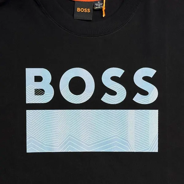 Camiseta Negra Talla Xl Y M Con Estampado Boss Azul