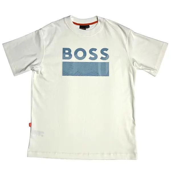 Camiseta Blanca Talla M Con Estampado Boss Azul