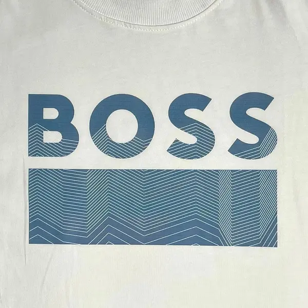 Camiseta Blanca Talla M Con Estampado Boss Azul