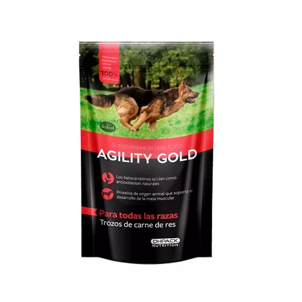 Baucher Agility Gold Super Premium para Perros con Trozos de Carne de Res