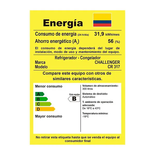 Nevera Challenger Cr317 No Frost 300 Litros Gris