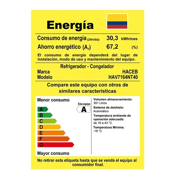 Nevera Haceb N404 No Frost 391 Litros Negra 2319