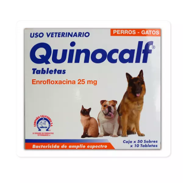 Medicamento Quinocalf Enrofloxacina para Gatos y Perros de Tableta 25 Mg.