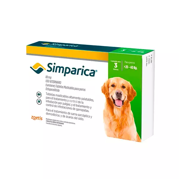 Medicamento Simparica de Tabletas para Perros Entre 20 - 40