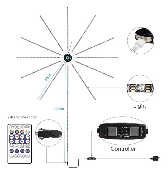 Luz Led Fuegos Artificiales Estrella Control Bluetooth Wifi