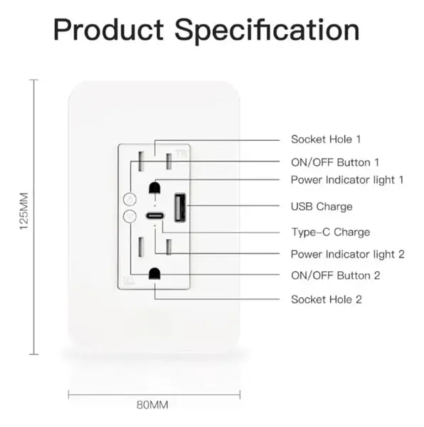 Tomacorriente Enchufe Inteligente Doble App Tuya Wifi Usb/C