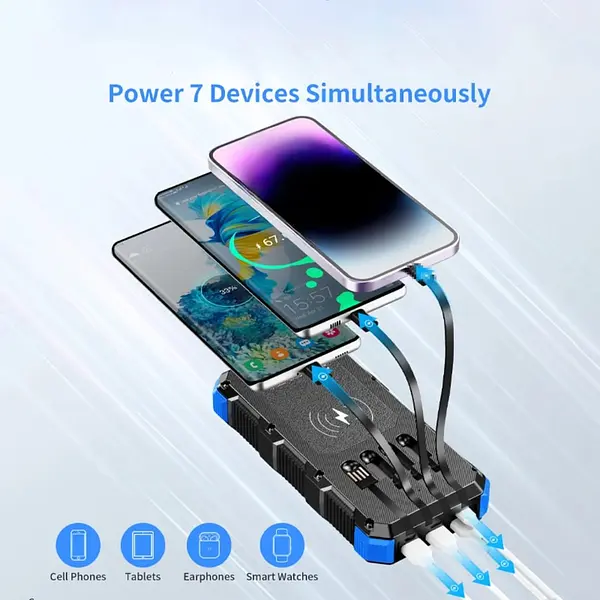 Power Bank Solar Carga Inalambrica 20000 Mah 4 Cables