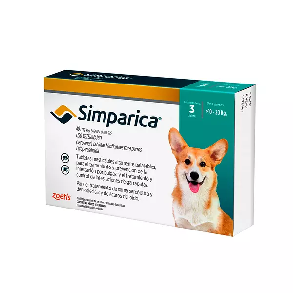 Medicamento Simparica de Tabletas para Perros Entre 10 y 20 Kg