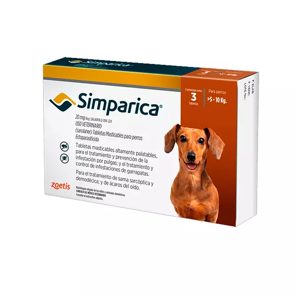 Medicamento Simparica de Tabletas para Perros Entre 5 y 10 Kg