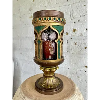 Portavela En Madera Tallada Con Vidrio