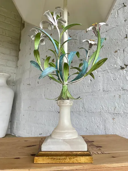 Lámpara Metálica Base En Alabastro Y Madera - Italia 1960