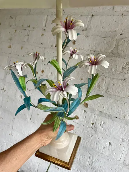 Lámpara Metálica Base En Alabastro Y Madera - Italia 1960