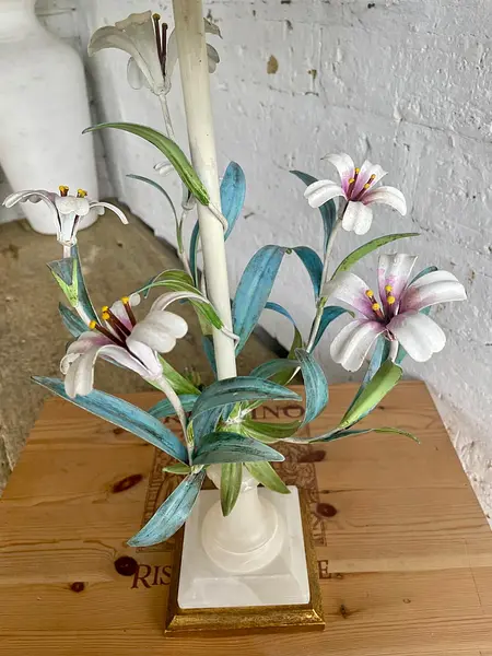 Lámpara Metálica Base En Alabastro Y Madera - Italia 1960