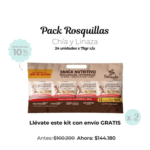 Pack Rosquillas Integrales Arroz Semillas Chía Linaza