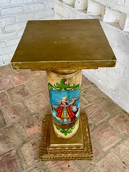 Columna En Madera Con Angeles Arcabuceros - Colombia S Xix