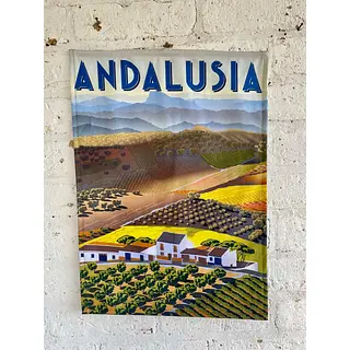 Pendón De Andalucía Con Olivares Y Viñedos