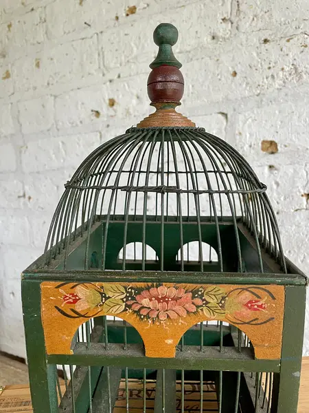 Jaula Decorativa Artesanal Abovedada Pintada A Mano