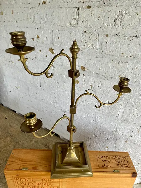 Candelabro En Bronce Con 3 Brazos Ajustables - India 1950