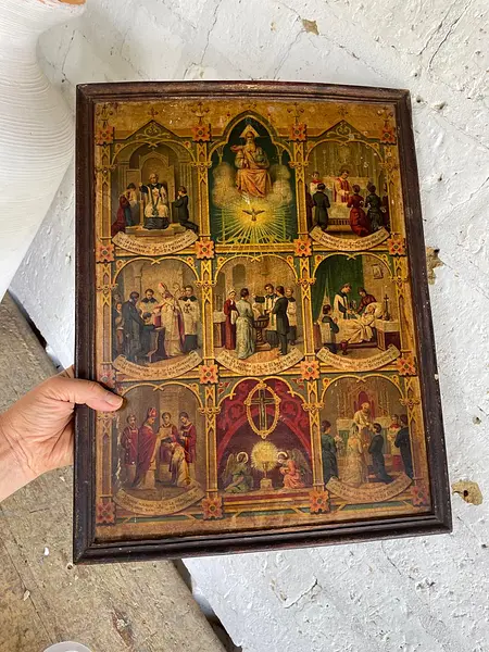 Los 7 Santos Sacramentos Cuadro Rústico - Colombia 1920