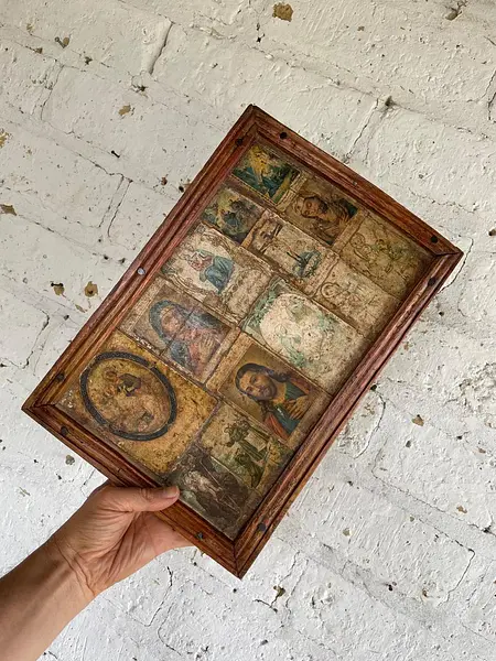 Estampas Religiosas Sobre Madera Rústica - Colombia 1900